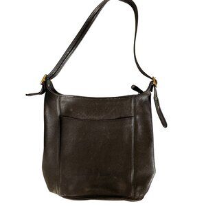 Vintage Coach Black Leather Shoulder Bag Purse With Adjustable Strap & Gold Buck